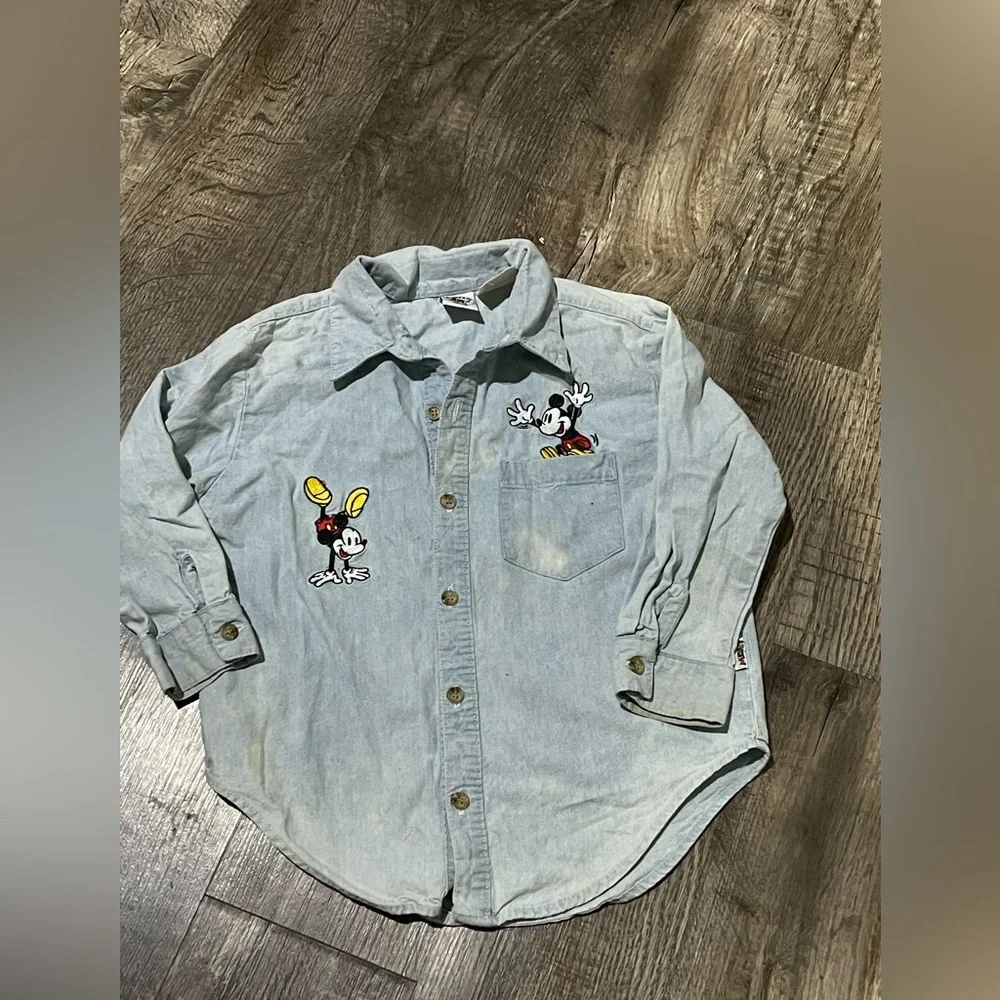 Vintage Disney Light Blue Mickey Mouse Button Down‎ Shirt